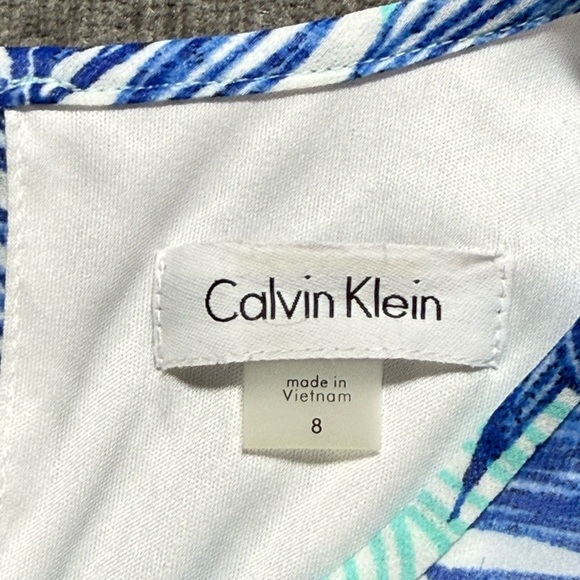 Calvin Klein Womens Sleeveless Palm Print Blue Aqua Lined Sheath Dress Size 8 - Picture 5 of 9
